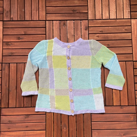 Vintage Pastel Checkered Knit Cardigan S - Picture 7 of 8